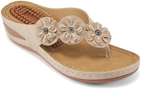 FUDYNMALC Womens Sandals Wedge Shoes: Summer Dressy Woman Platform Flip Flops Comfortable Casual Dress Wedding Wedges Sandal Ladies, Beige, 7.5