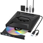 5 In 1 External CD DVD Drive for Laptop,Type-C USB 3.0 Portable CD DVD Burner Rewriter with SD Slot & 2 USB Ports,8X DVD 24X CD Fast Speed CD/DVD Drive Reader for Laptop PC Mac OS Linux Windows