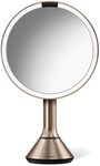 simplehuman 8" Round Sensor Makeup Mirror with Touch-Control Dual Light Settings, 5x Magnification, Rechargeable and Cordless, Rose Gold Stainless Steel