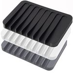 Top-Spring 3Pack Silicone Soap Dish Tray Saver Holder Drainer Shower Waterfall for Bathroom/Kitchen, Keep Bars Dry Easy Cleaning (Black&White&Gray)