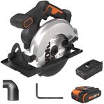 Worx 20V Cordless Electric Circular Saw 6-1/2'' Max. 2-3/16" Cutting Depth 4700 Rpm 0-50° Bevel Capacity 2.0 Ah Battery and Charger Included WX526L