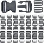 RYKOMO 15 Set 1.5" Side Release Buckles Plastic Clips and 30 Pcs Tri-Glide Slides, Heavy Duty Dual Adjustable Plastic Buckle No Sewing Black Buckle Replacement for Backpack Luggage Strap Pet Collar, Black, inch