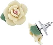 1928 Jewelry Classic Ivory Color Porcelain Rose Post Stud Earrings