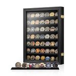 ASmileIndeep 7 Rows Wooden Military Challenge Coin Holder Display Case with HD Tempered Glass Holds 100 Coins, Medal Display Cabinet Shadow Box with Removable Shelves, Tabletop or Wall Mountable,Black