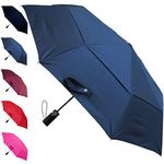 COLLAR AND CUFFS LONDON - Windproof 50mph StormDefender Compact Umbrella - Reinforced Fiberglass Frame - Vented Canopy - Small Strong Folding - Auto Open and Close - Blue Canopy - Men Women