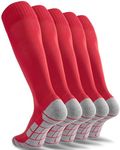 CWVLC Men's Baseball Football Socks 5 Pairs, Softball Sport, Soccer Team Athletic Socks, Knee High Long Tube Cotton Arch Ankle Compression Socks, Red, Large