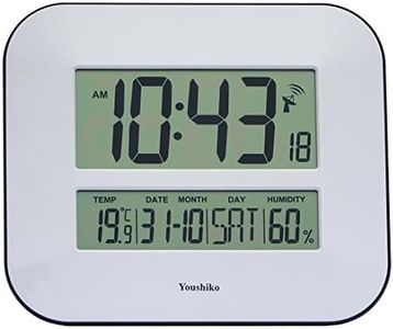Youshiko Jumbo Large LCD Radio Controlled Wall & Desk Clock (UK & Ireland Version) Silent Battery Operated Temperature Humidity Calendar for Home Office