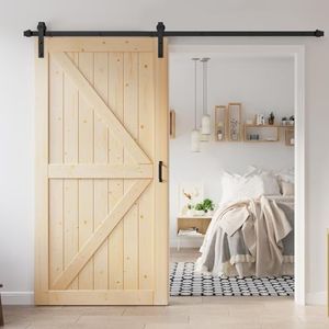 ROYMELO 42x84 inch Sliding Barn Wood Door Slab with 7ft Hardware Kit, Requires Simple DIY Assembly