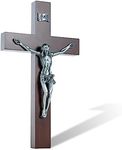 DCCXN Handmade Catholic Solid Wooden Wall Crosses,Crucifix Wall Crosses for Home Decor with Silver Jesus Christ-10 Inch