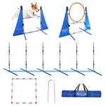 Dog Agility Training Equipment Set, Outdoor& Indoor Suitable, agility equipment for dogs with Wave Poles, Adjustable Hurdle, Jumping Ring, Pause Box, Carry Bag，Dog agility