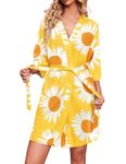 Ekouaer Bathrobe for Women Waffle Knit Kimono Robe Fall Sunflower Pattern Lounge Robe