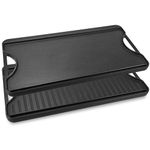 GFTIME Cast Iron Griddle Plate, 51CM x 26.5CM, Double-Side Cooking for Gas Stovetop, Open Fire, Oven, Charcoal Grills, BBQ, Rectangular, Black, 1 Pack