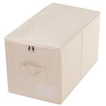 Amonsen 56(L) X 33 (W) X 32 (H) cm, Large Closet Storage Box with Lid, Collapsible Wardrobe Clothes Storage Boxes with 3-side Zip Cover, Washable& Label Pocket, Beige