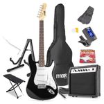 Max Gigkit Black Electric Guitar Starter Pack - Complete Beginner Electric Guitars Kit with Amplifier, Footstand, Guitar Stand & 6 Months Lessons for Aspiring Musicians
