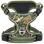 HEELE Dog Harness, No Pull Dog Harness Camouflage Medium, Release on Neck, Front Back Clips Dog Vest Harness Reflective Adjustable Padded, Easy Control Handle for Walking Training, Camo Forest, M