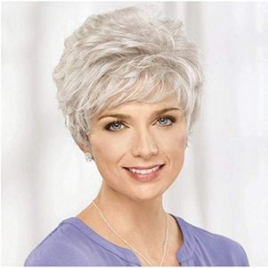 Short Silver Grey Human Hair Wigs for Women Blend Pixie Cut Wig With,Natural Daily Use Hair（ 29cm）