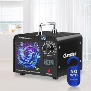 Charmofun Ozongenerator 60000mg/Std Ozongerät, Ozonisator Industrieller mit Temperatur- und Luftfeuchtigkeitsanzeige, 120 Min Timer, O3 Ozon Luftreiniger für Auto Wohnung Küche Haustiere (Schwarz)