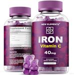 Iron Supplement for Women & Men with Vitamin C, Iron Gummies for Adults 40mg Iron and 100mg Vitamin C, Free Blood Builder for Anemia, Natural Grape Flavor, 30 Day Supply