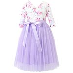 Flofallzique Floral Girls Dresses Lavender 3/4 Sleeves Casual Toddler Easter Clothes(8 Years, Lavender)