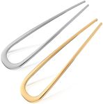 2pcs Metal French Hair Pins for Thick Hair, U-Shaped Hair Pins Metal French Twist Hair Pin Fork for Women Girls Hair Types Styling Hair Accessories (1 Gold & 1 Silver)