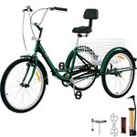 VEVOR Tricycle Adult 24’’ Wheels Adult Tricycle 1-Speed 3 Wheel Bikes for Adults Three Wheel Bike for Adults Adult Trike Adult Folding Tricycle Foldable Adult Tricycle 3 Wheel Bike Trike for Adults