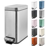 5 Liter/1.3 Gallon Slim Small Trash Can with Lid Soft Close, Stainless Steel Garbage Can for Bathroom Bedroom Office, Rectangular Step Trash Bin with Removable Inner Waste Basket (Silver)