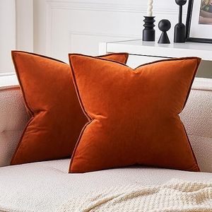 MIULEE Pack of 2 Decorative Velvet Throw Pillow Covers Soft Pillowcase Solid Square Cushion Case for Sofa Bedroom Car 20x20 Inch 50x50 cm Burnt Orange