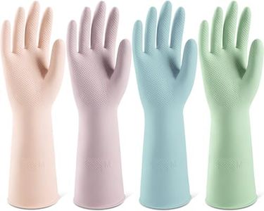 ThxToms 4 Pairs Reusable Rubber Gloves, 13" Natural Latex, 10mil Thick Dishwashing & Cleaning Gloves, Non-Slip, Multi-Color