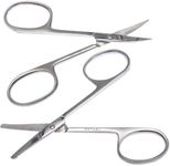 ONTAKI Curved and Rounded Facial Hair Scissors for Men - Mustache, Nose Hair & Beard Trimming Scissors, Safety Use for Eyebrows, Eyelashes, and Ear Hair - Professional Stainless Steel (Silver)