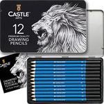 Castle Art Supplies 12 Piece Graphite Drawing Pencils Set | For Adult Artists – Beginners and Advanced | Presented in Attractive, Compact, Sturdy Metal Case With Tutorial