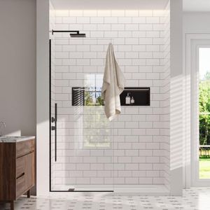 3/8" Fixed Shower Glass Panel, 36" W x 76" H Shower Screen, Matte Black