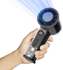 Oramuon Ventilateur de Poche Portable avec Glacière Intégrée, Batterie 5000mAh, 6 Vitesses, Écran LED, Turbo Haute Vitesse, Coque Transparente, Idéal pour Voyages, Été, Concerts et Extérieur