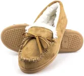 ArcticShield Winter Moccasins Women - Micro Suede Upper with Soft Plush Lining - Indoor/Outdoor Durable Comfortable Slip On Slippers for Women (Tan)