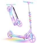 BELEEV V9 Scooters for Kids Ages 6+ with Light-Up Stem & Deck, 2 Wheel Folding Scooter for Adults Teens, Big Wheel Scooter for Boys and Girls, 4 Adjustable Height, Max Load 220 lbs(Blue Purple)