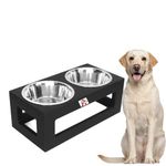 AR SABRI SHOPEE Arif Rao Shopee Large Tall Elevated Dog & Pet Feeder- Double Bowl Raised Food & Water Stand- Stainless Steel, 2 Bowls Total (Black),?25.4 cm,H_40.6 cm,W_20.3 cm