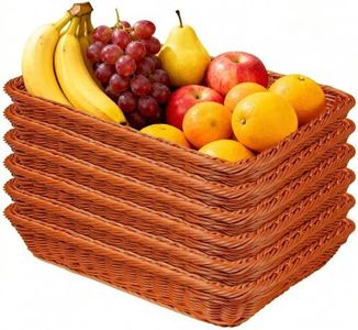 Large Bread Basket For Snacks - 6 Pcs, Each 15.8 Inches. Stackable For Storing Fruits, Vegetables, Snacks, Wine, Kitchen Countertops, Storage, Parties, Gatherings ,Woven Basket