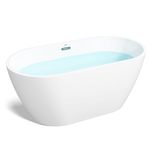 FerdY Bali 55" Acrylic Freestanding Bathtub, Gracefully Shaped Freestanding Soaking Bathtub, Glossy White cUPC Certified, Toe-Tap Chrome Drain and Classic Slotted Overflow Included