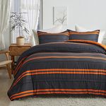 FlySheep 3 Pcs Modern Comforter Set King Size, Bright Orange Striped on Black Soft Microfiber Reversible Bedding Set for All Season