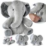 Prextex Plush Elephant Toys - Elephant Stuffed Animal with 3 Elephant Baby Stuffed Animals - Elephant Zipper 3 Little Plush Baby Elephant - Toys for Kids 3+ Years - Thoughtful Gift for Elephant Lovers