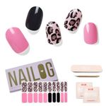 NAILOG Semi Cured Gel Nail Strips (20 Extra Long Polish Stickers / Wraps) │Buy 3 Get 1 UV Lamp Glossy & Long Lasting Soft Gel Finishing │Pink Leopard