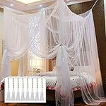 Twinkle Star 4 Corner Post Bed Canopy, Elegant Curtain Net for Full/Queen/King Size Bed (White)