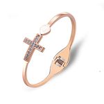 MYOSPARK Dainty Rose Gold Sideway Cross Bangle Bracelet Religious Jewelry First Communion Baptism Gift For Christian (Cross Bangle)