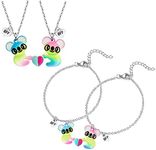 Caiyao 4Pcs Koala Panda Pendant Necklace Bracelet Set for Friend Women Men Adjustable Link Chain Gradient Love Heart Necklace Engraved Friendship Jewelry Birthday Gift-Q koala set