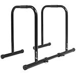 ProsourceFit Dip Stand Station, Ultimate Heavy Duty Body Bar Press with Safety Connector for Tricep Dips, Pull-Ups, Push-Ups, L-Sits, Black