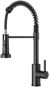 FORIOUS WELS Black Kitchen Tap with Pull Down Sprayer, Commercial Spring Kitchen Sink Tap with Pull Out Sprayer, Single Handle Kitchen Taps