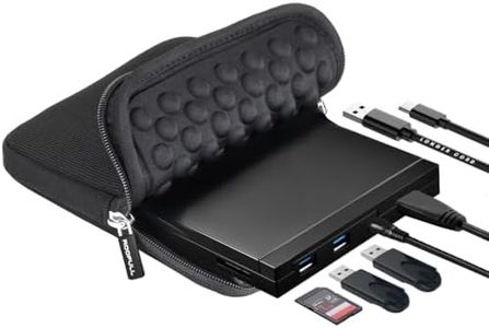 ROOFULL External CD DVD +/-RW Drive with USB Ports & SD Card Reader & Carrying Case, USB 3.0 Type-C CD DVD Optical Disc Drive Burner for Laptop Desktop Windows 11/10/8/7, Linux, Mac MacBook Pro/ Air