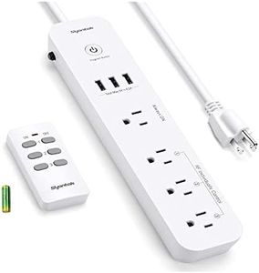 Syantek Remote Control Power Strip with 3 USB Ports, 3 RF Controlled Outlets, 5 FT/1.5 Meter Long Extension Cord, White Power Strip, 10A/1250W for Household and Workstation Appliances