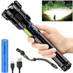 Glarylight Torch 250000 Super Bright Rechargeable, Led Torch 9 Modes with COB Side Light, Powerful Flashlight IPX7 Waterproof & Zoomable, Tactical Torch for Camping Emergency