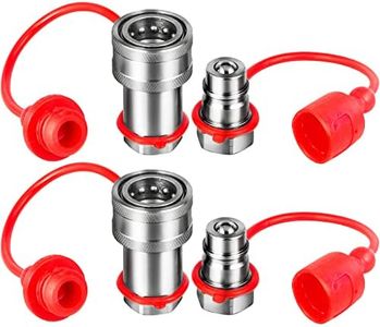 VEVOR Spherical Face Hydraulic Couplers 1/2 Body 1/2 NPT Thread, Skid Steer Quick Connect Couplings, 4061 PSI Hydraulic Fittings, 2 Sets Hydraulic Couplers w/Dust Caps for Bobcat Case, Kubota