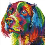 Cross Stitch Kits Stamped Full Range of Embroidery Kits for Adults DIY 14CT Cross Stitches kit Embroidery Patterns for Needlepoint kit-Rainbow Dog 13.4x13.4 inch